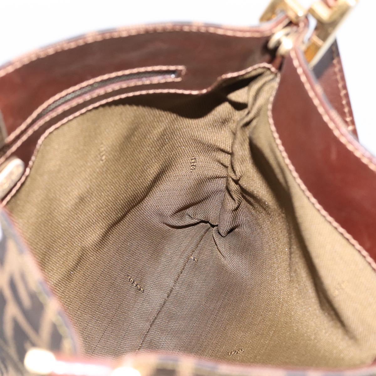FENDI Zucca Canvas Shoulder Bag Brown Gold Tone Auth 199011
