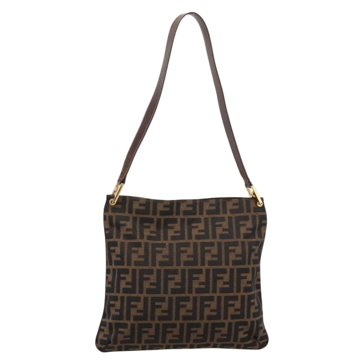 FENDI Zucca Canvas Shoulder Bag Brown Gold Tone Auth 199011