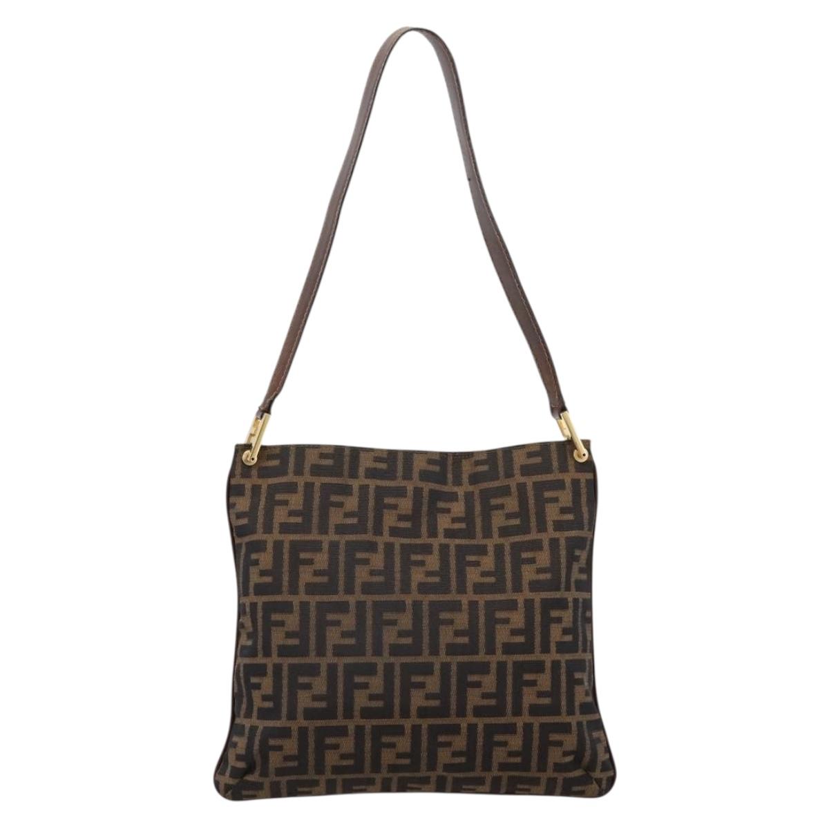 FENDI Zucca Canvas Shoulder Bag Brown Gold Tone Auth 199011