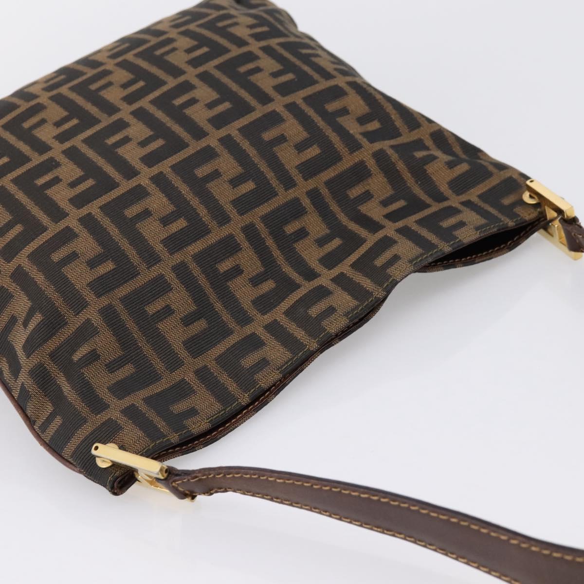 FENDI Zucca Canvas Shoulder Bag Brown Gold Tone Auth 199011