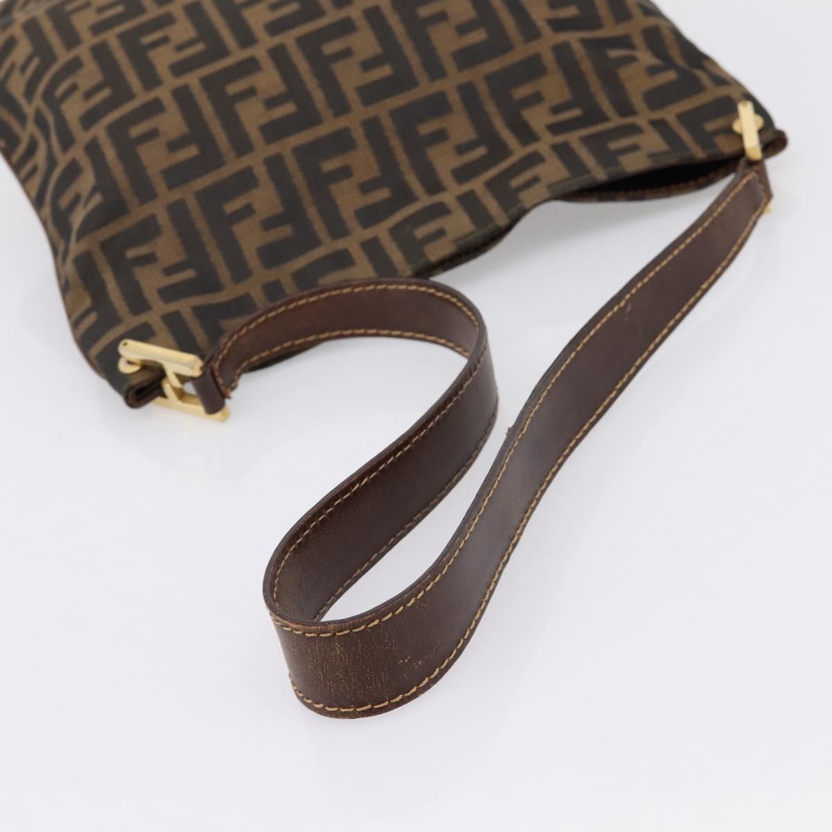 FENDI Zucca Canvas Shoulder Bag Brown Gold Tone Auth 199011