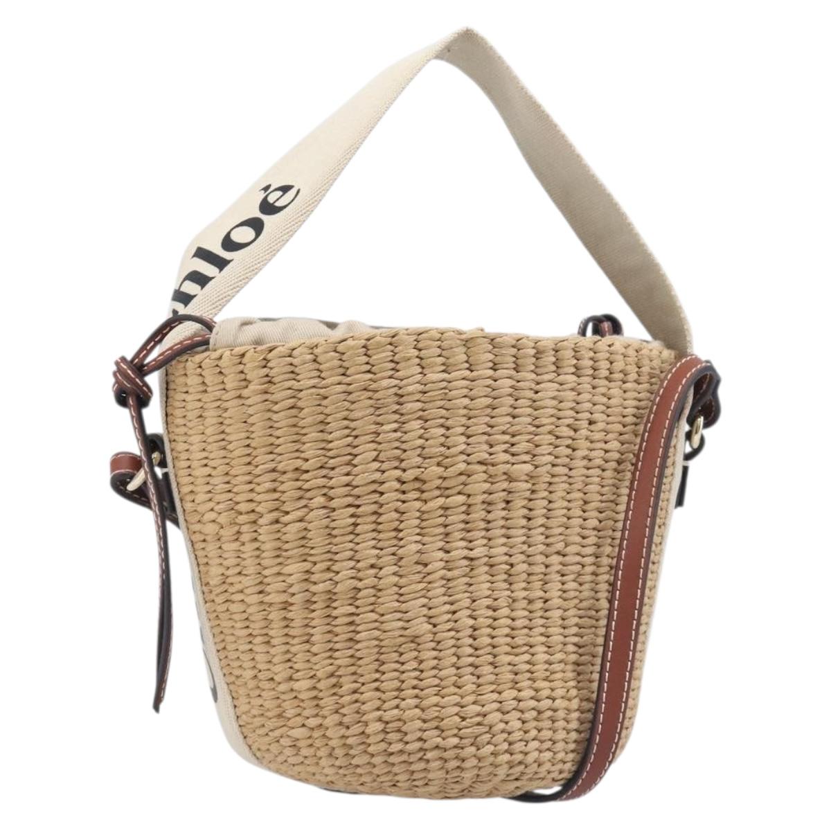 Chloe Mifuko Woody Small Basket Bag Wood 2way Beige Gold Tone Auth 199012V