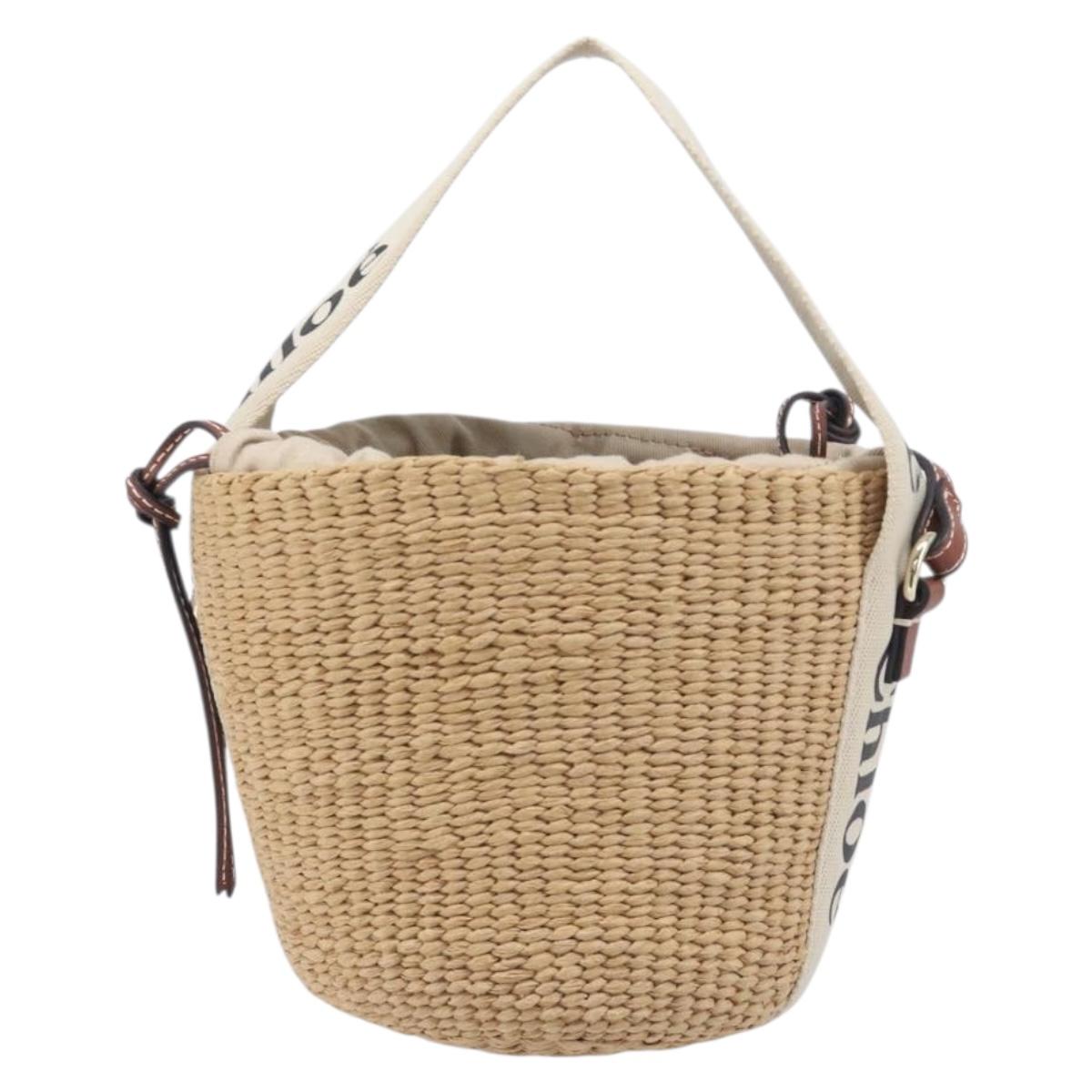Chloe Mifuko Woody Small Basket Bag Wood 2way Beige Gold Tone Auth 199012V