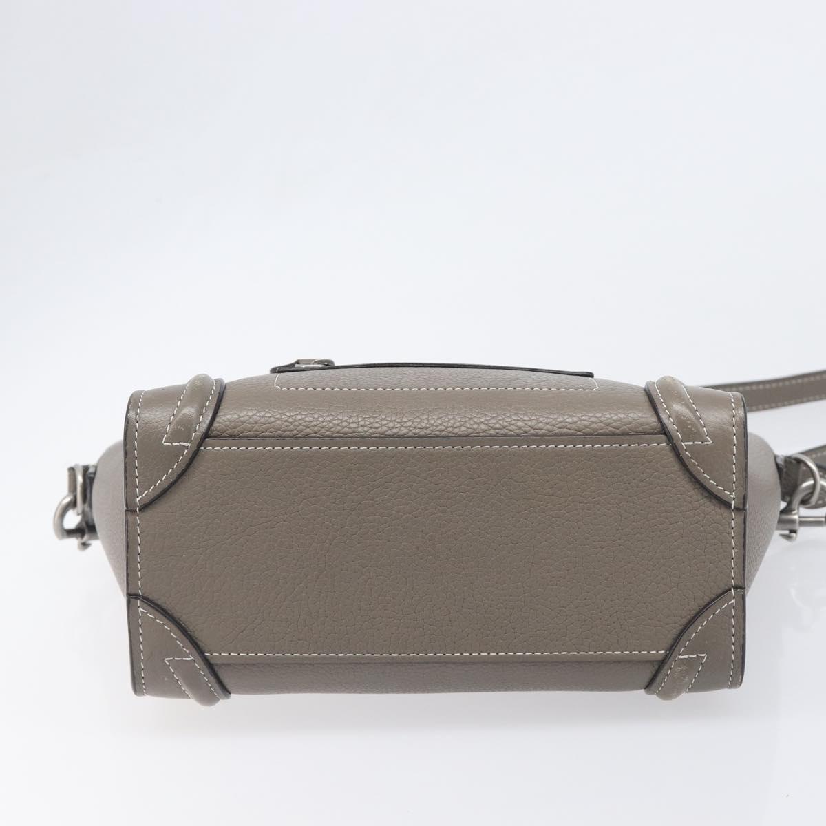 CELINE Luggage Nano Shopper Hand Bag Leather 2way Gray Silver Auth 199033V
