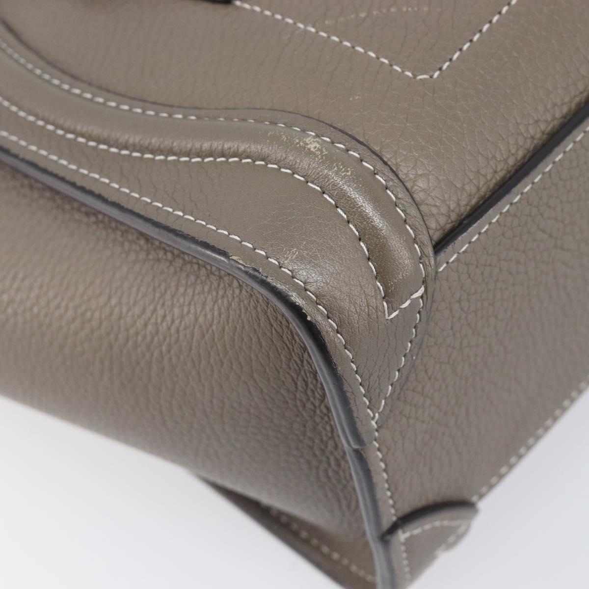 CELINE Luggage Nano Shopper Hand Bag Leather 2way Gray Silver Auth 199033V