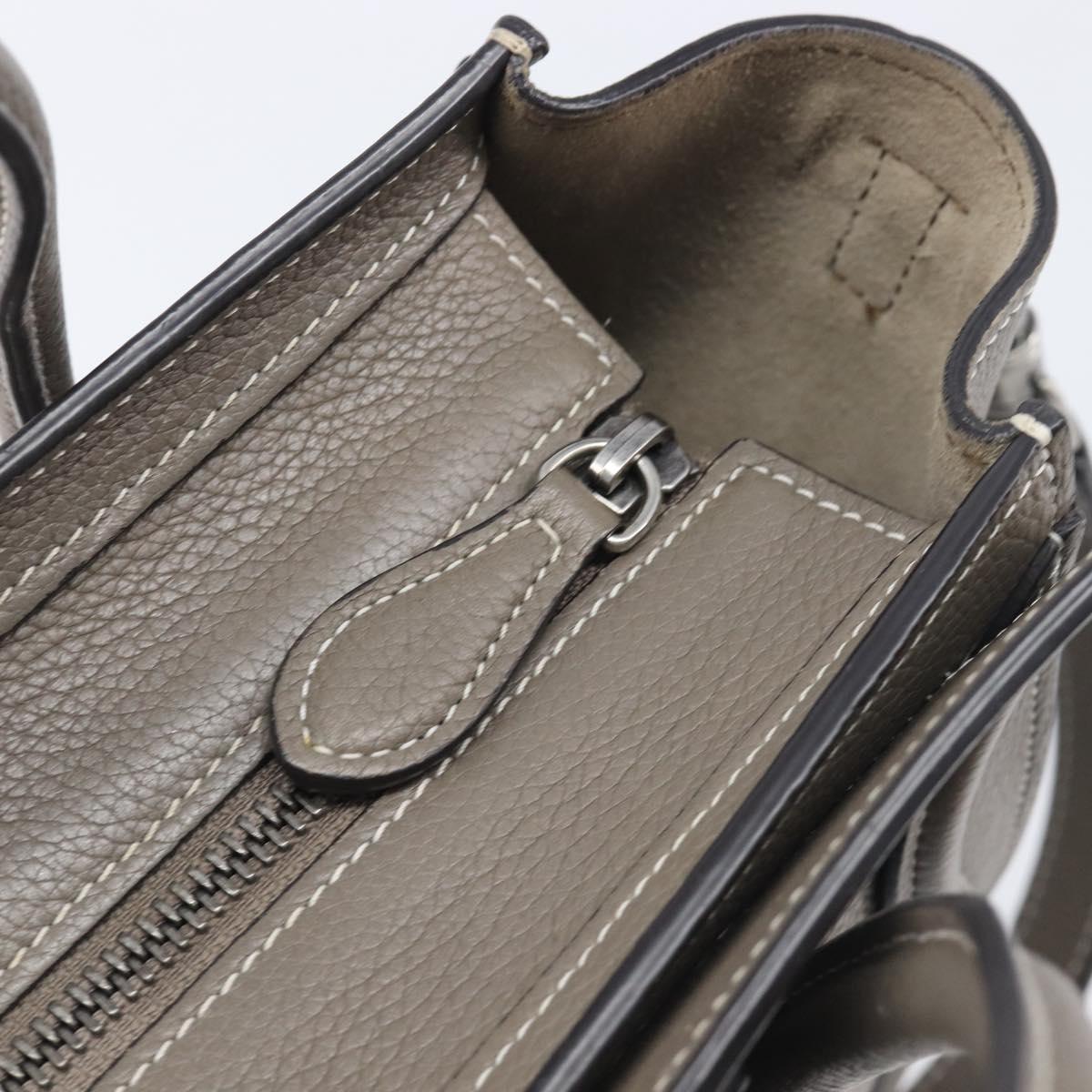 CELINE Luggage Nano Shopper Hand Bag Leather 2way Gray Silver Auth 199033V
