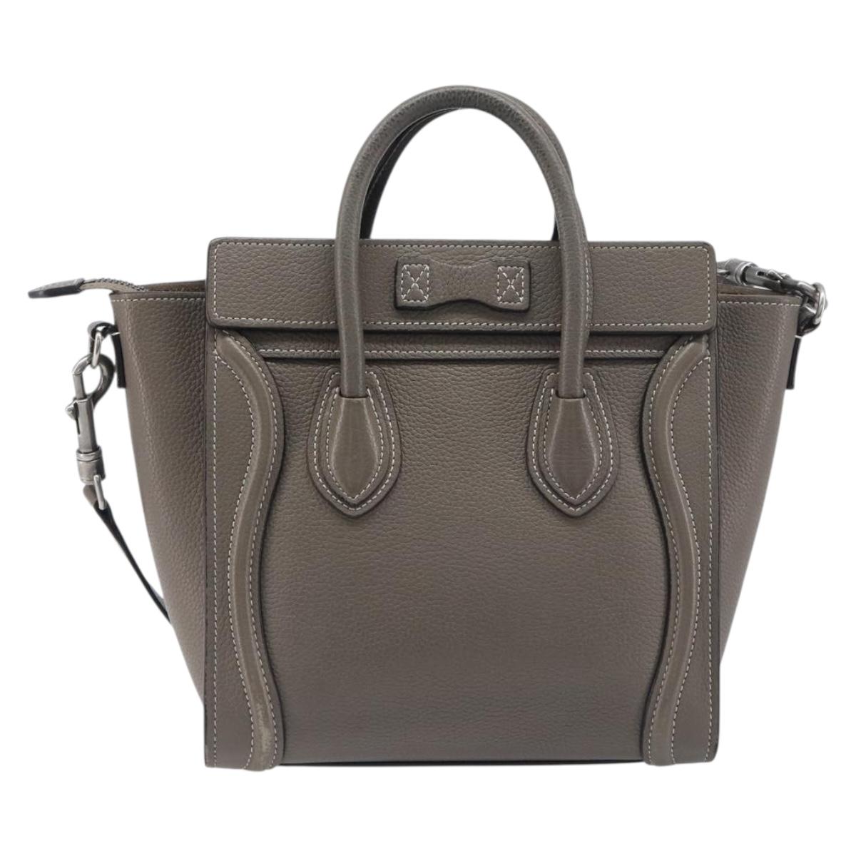 CELINE Luggage Nano Shopper Hand Bag Leather 2way Gray Silver Auth 199033V