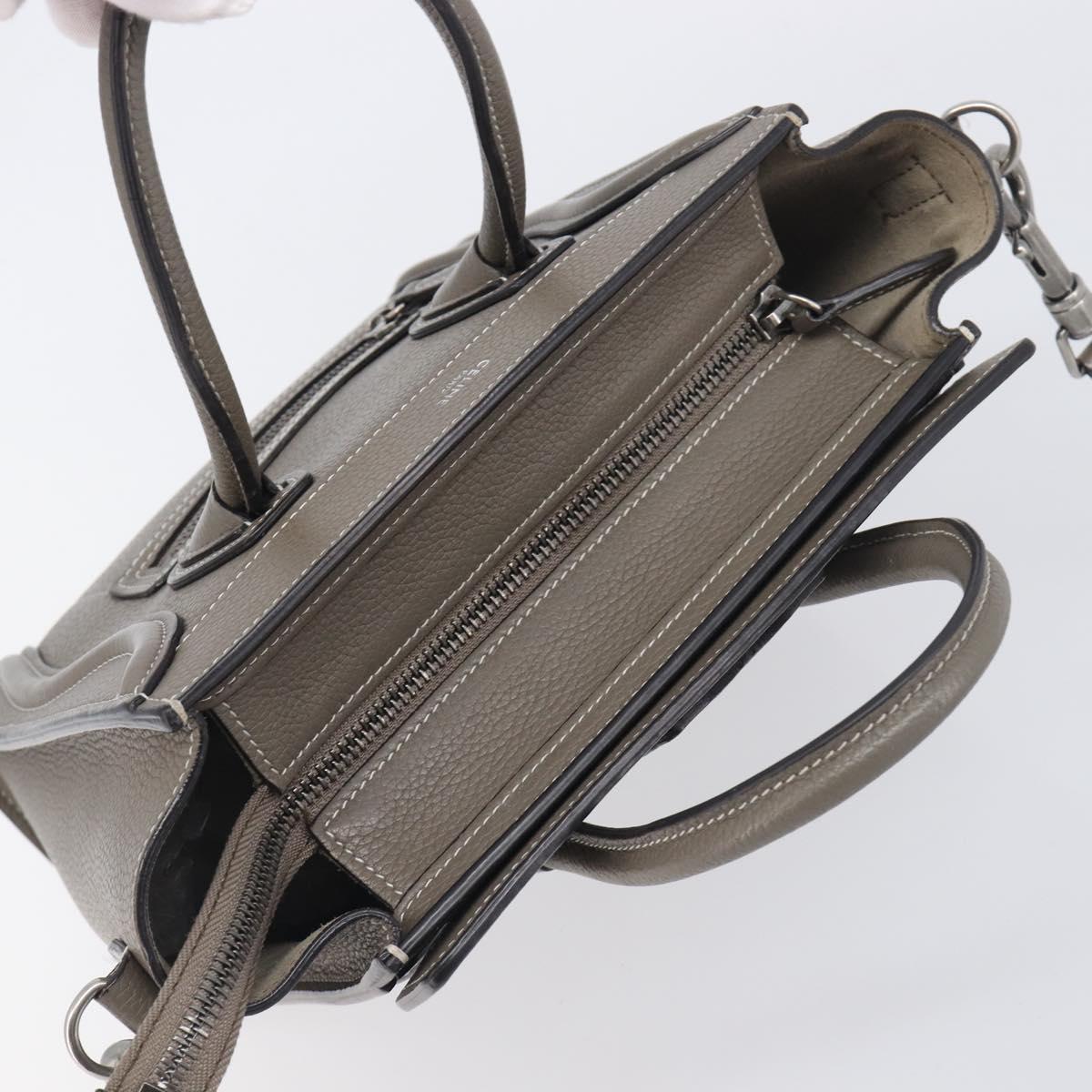 CELINE Luggage Nano Shopper Hand Bag Leather 2way Gray Silver Auth 199033V