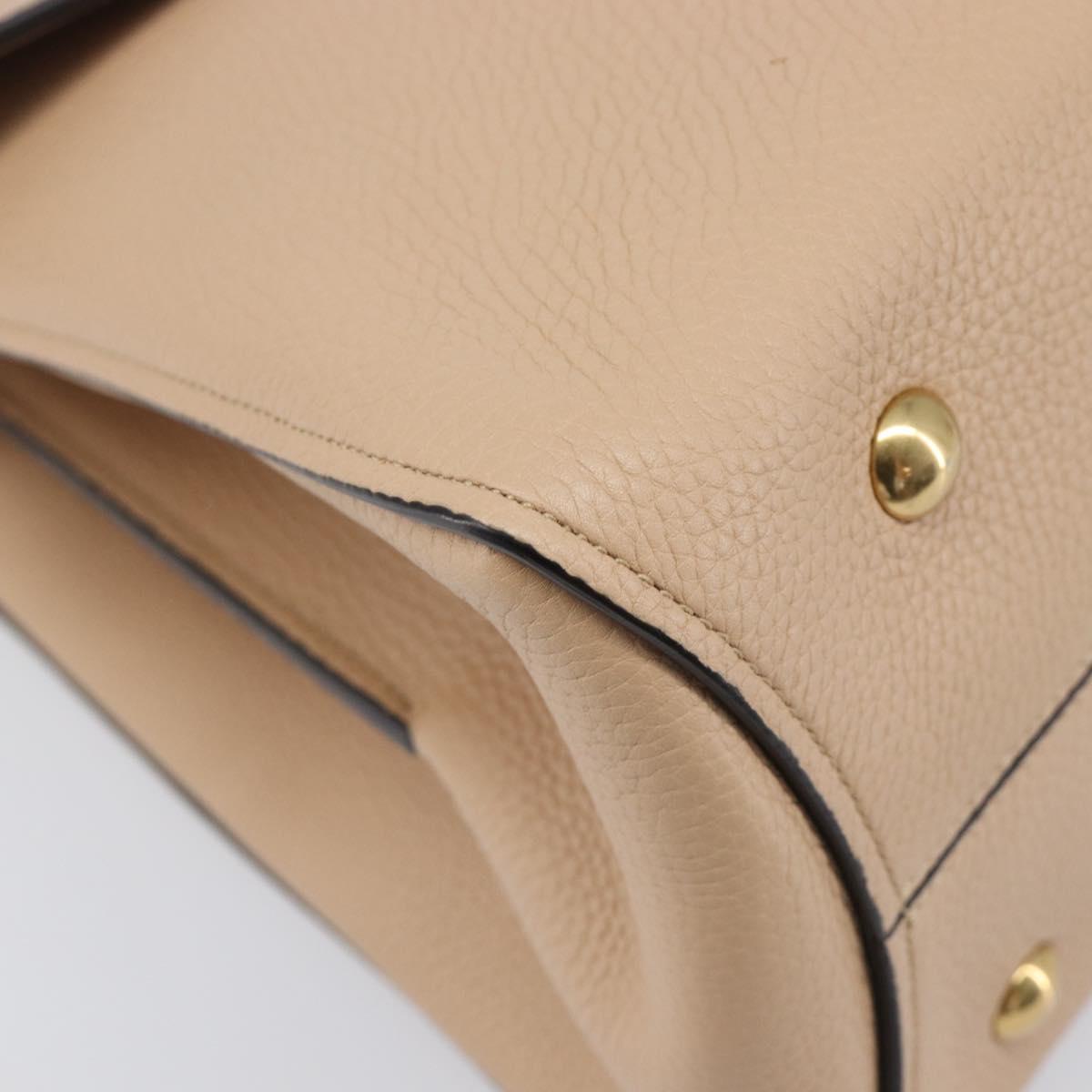 Salvatore Ferragamo Gancini Hand Bag Leather 2way Beige Gold Auth 199034A
