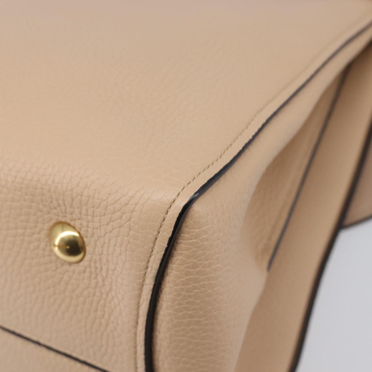 Salvatore Ferragamo Gancini Hand Bag Leather 2way Beige Gold Auth 199034A