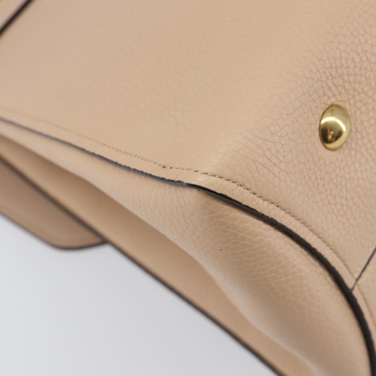 Salvatore Ferragamo Gancini Hand Bag Leather 2way Beige Gold Auth 199034A