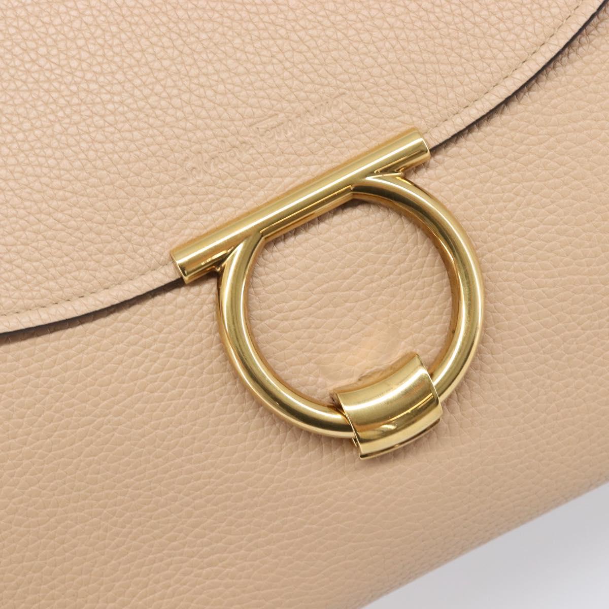 Salvatore Ferragamo Gancini Hand Bag Leather 2way Beige Gold Auth 199034A