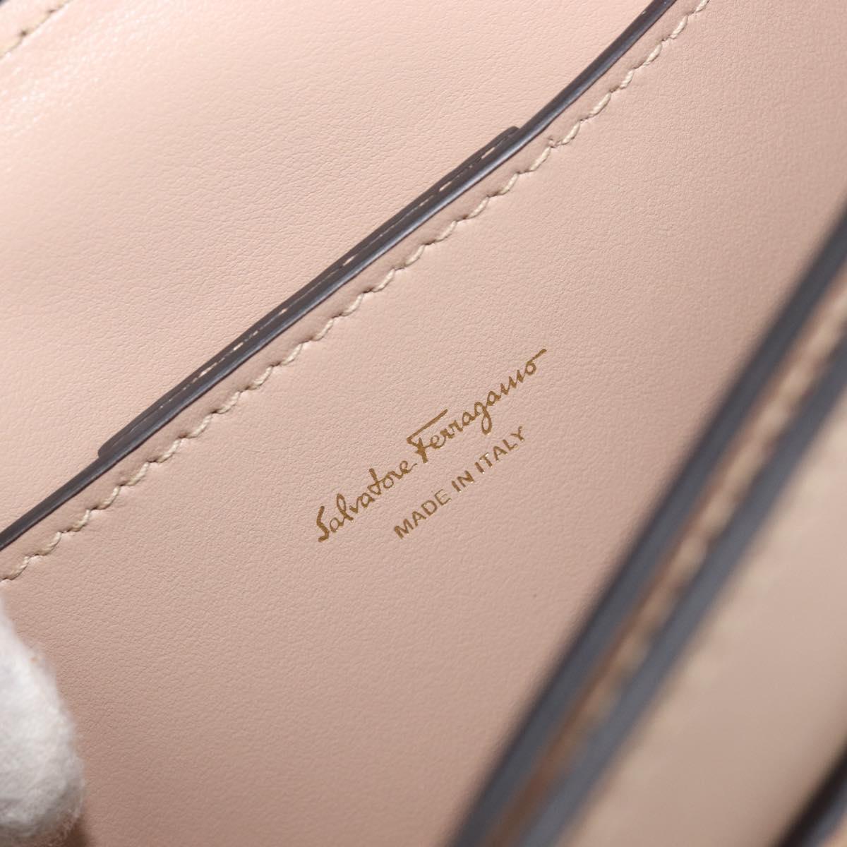 Salvatore Ferragamo Gancini Hand Bag Leather 2way Beige Gold Auth 199034A
