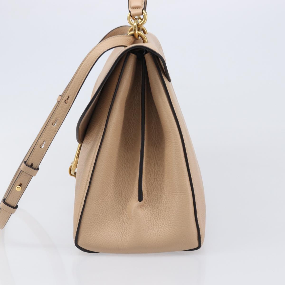 Salvatore Ferragamo Gancini Hand Bag Leather 2way Beige Gold Auth 199034A