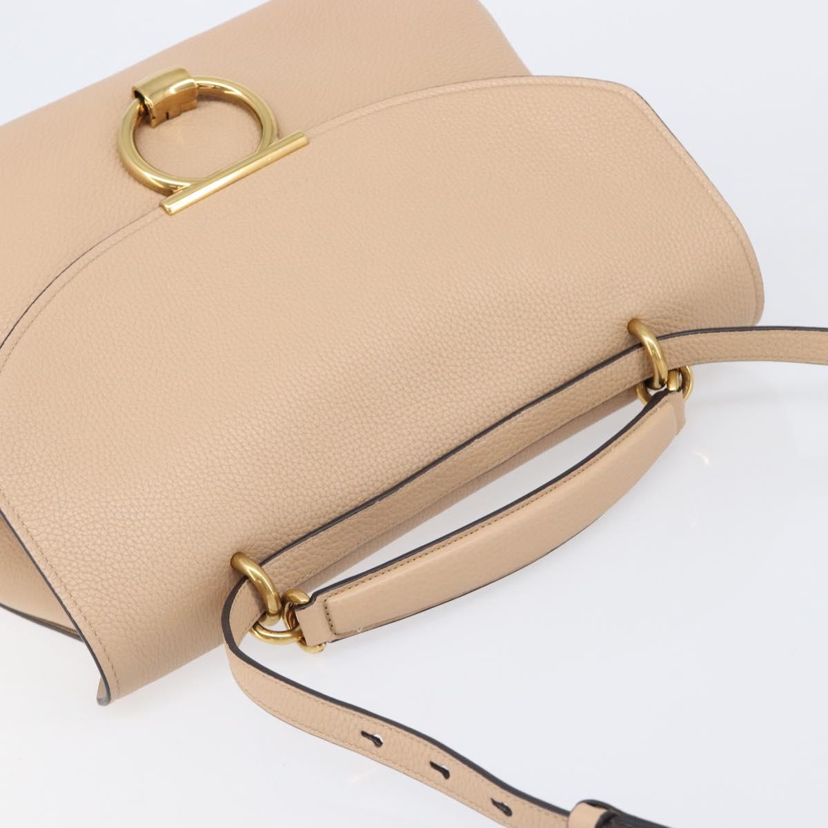Salvatore Ferragamo Gancini Hand Bag Leather 2way Beige Gold Auth 199034A