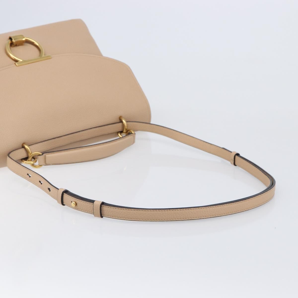 Salvatore Ferragamo Gancini Hand Bag Leather 2way Beige Gold Auth 199034A