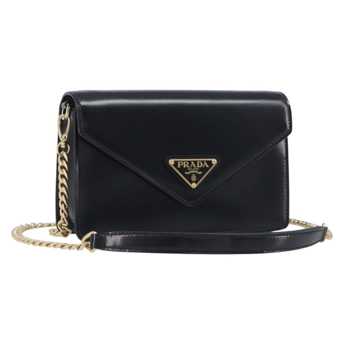 PRADA Chain Shoulder Bag Leather Black Gold Auth 199037SAM