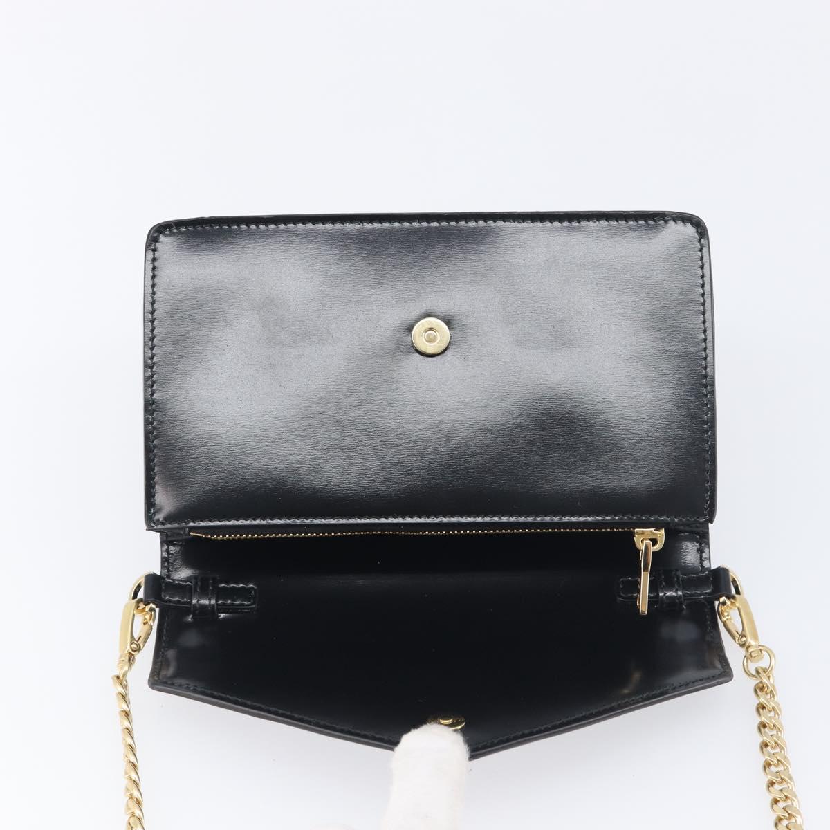 PRADA Chain Shoulder Bag Leather Black Gold Auth 199037SAM