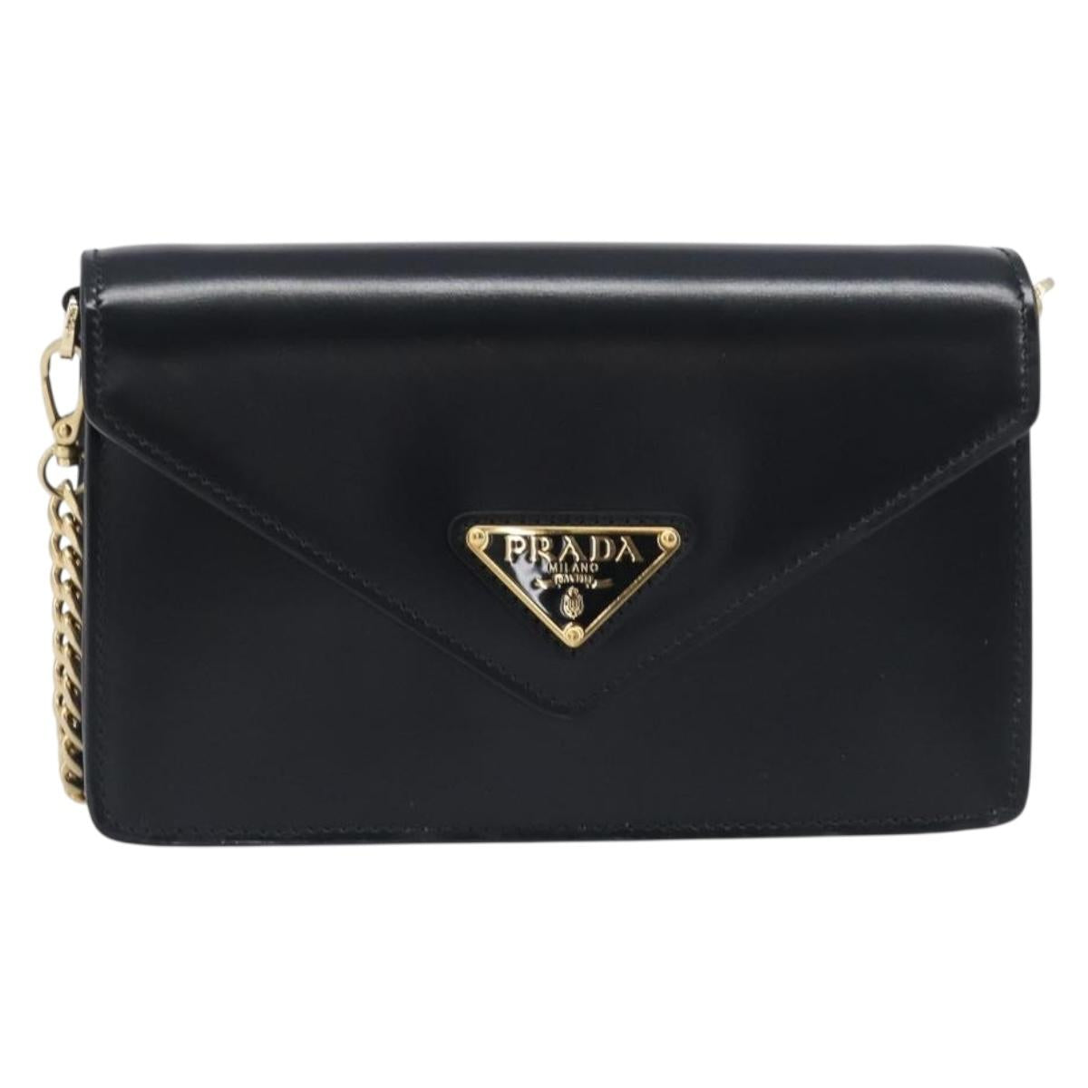 PRADA Chain Shoulder Bag Leather Black Gold Auth 199037SAM