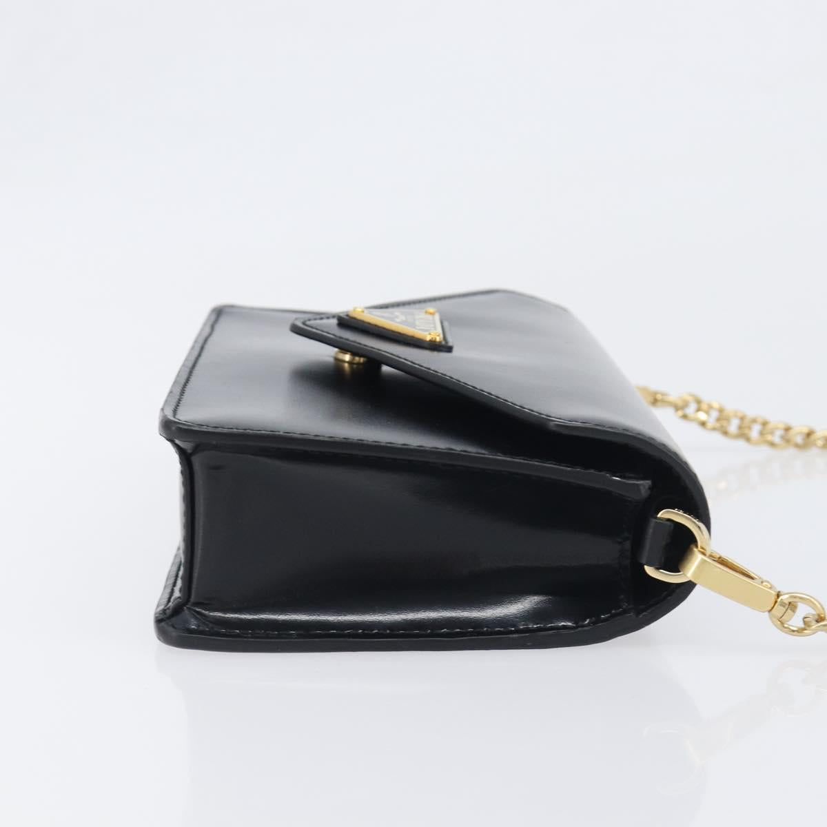 PRADA Chain Shoulder Bag Leather Black Gold Auth 199037SAM