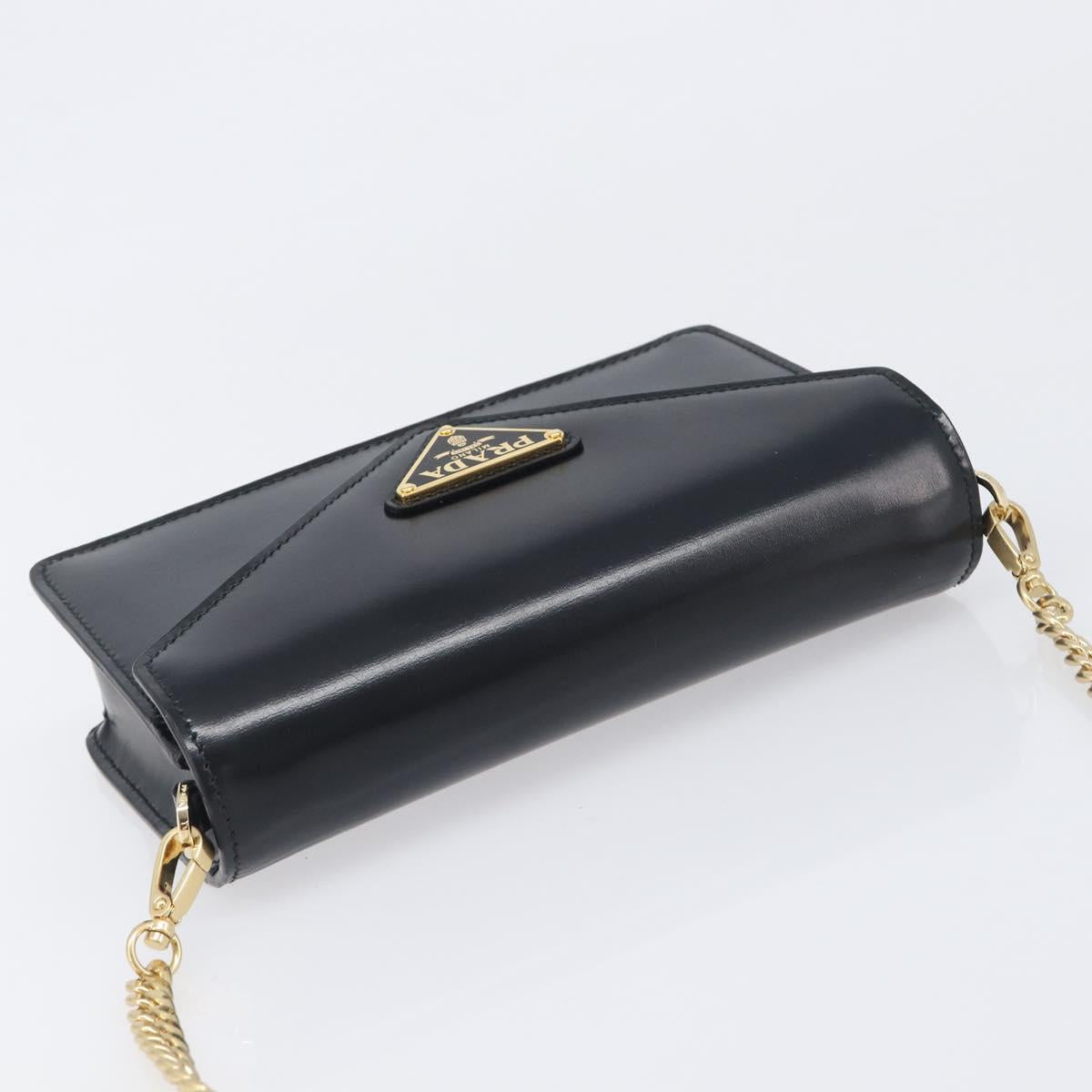 PRADA Chain Shoulder Bag Leather Black Gold Auth 199037SAM