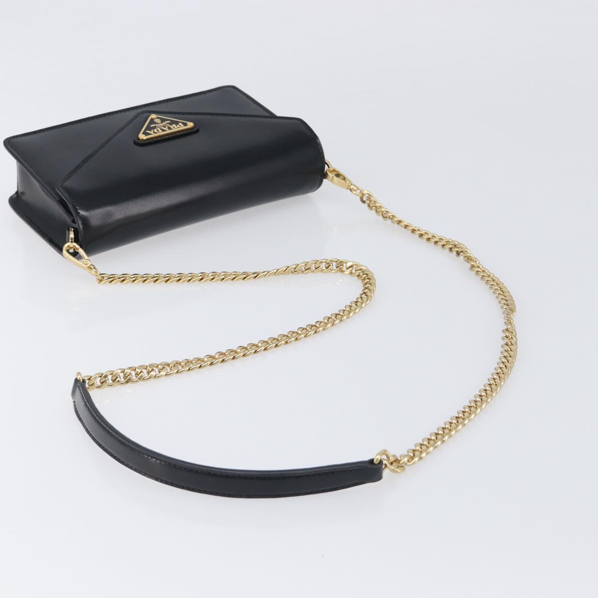 PRADA Chain Shoulder Bag Leather Black Gold Auth 199037SAM