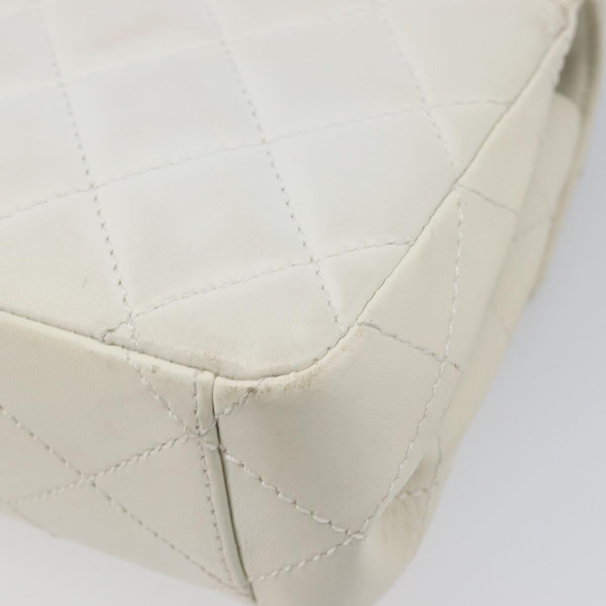 CHANEL Matelasse Chain Shoulder Bag Lamb Skin White Black CC Auth 199038