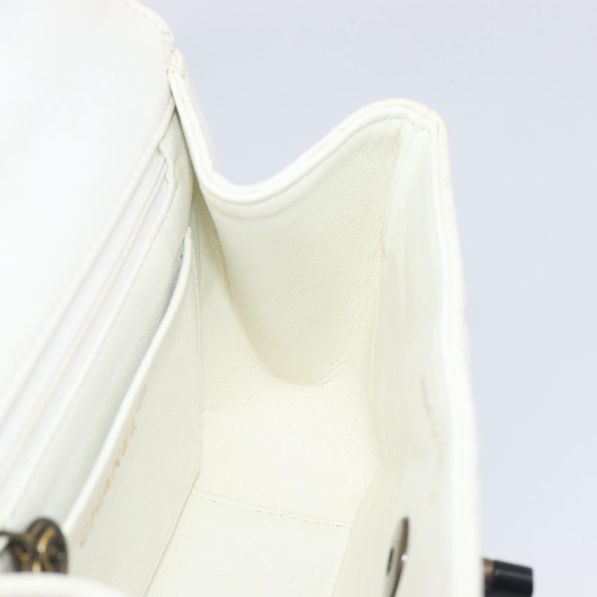 CHANEL Matelasse Chain Shoulder Bag Lamb Skin White Black CC Auth 199038