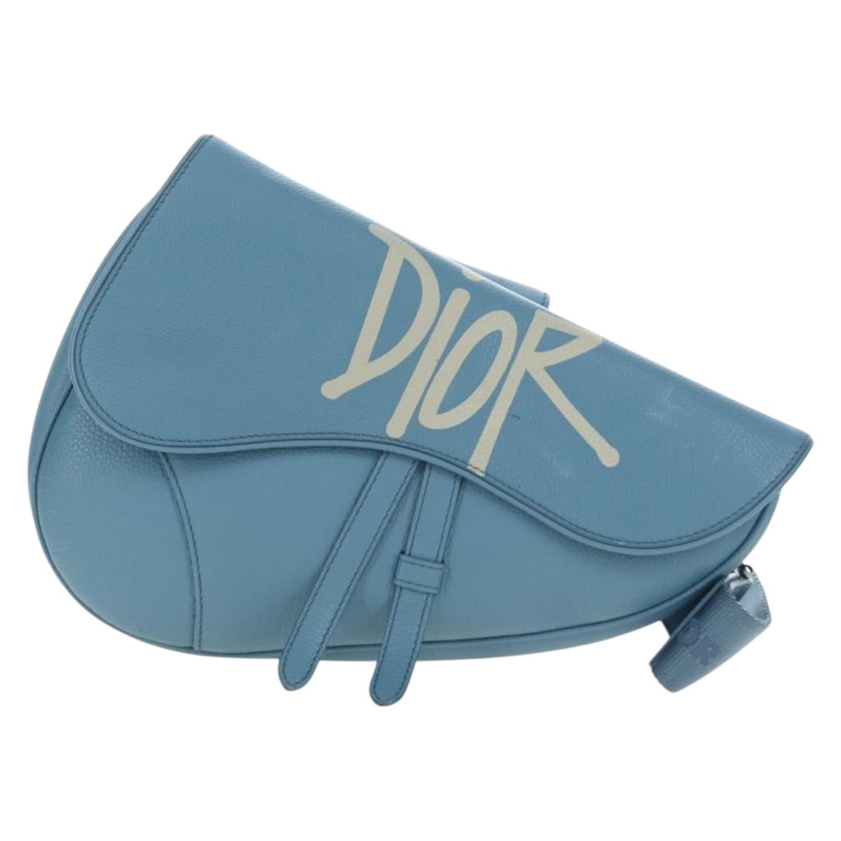 Christian Dior Saddle Bag Leather Stussy Collaboration Light Blue Auth 199040V