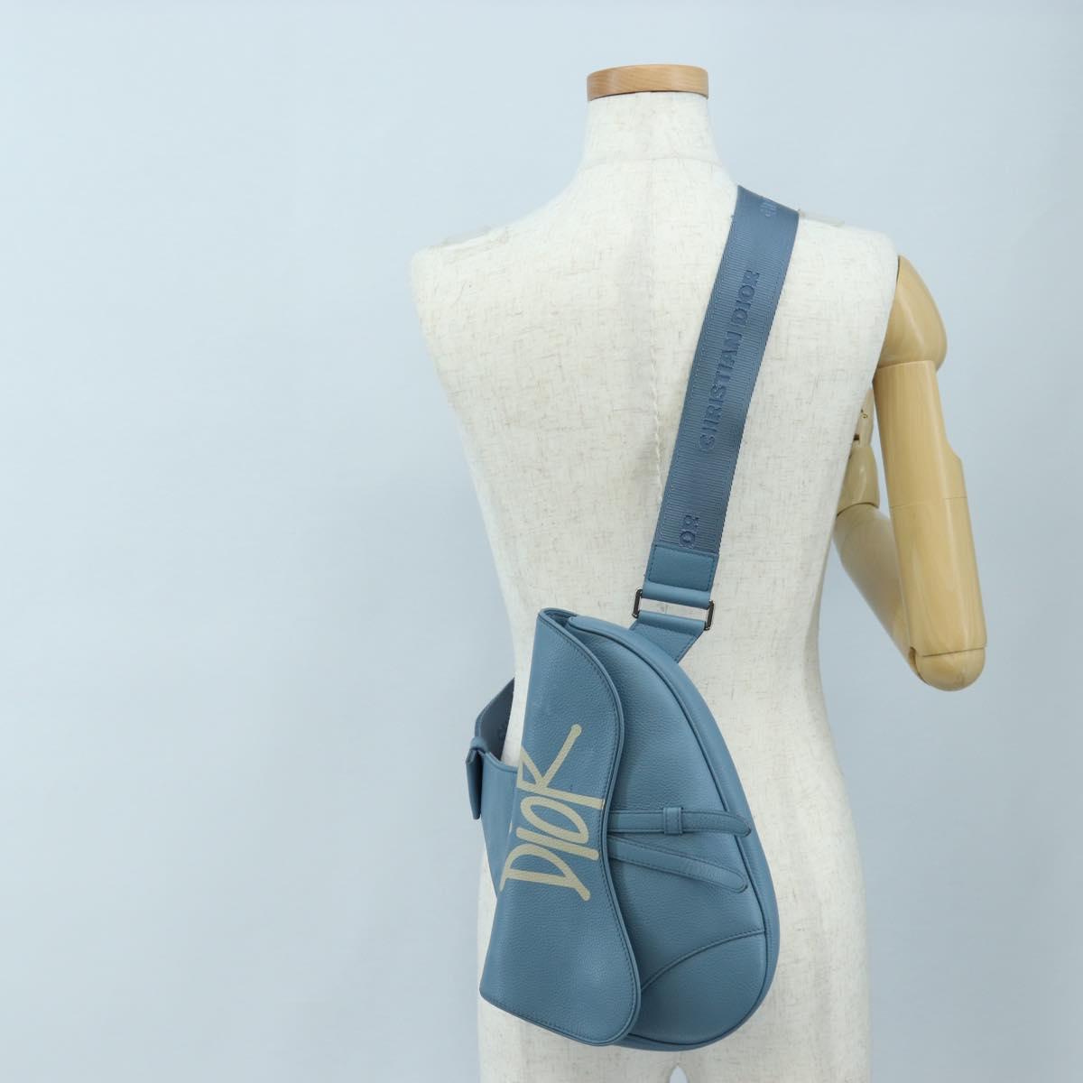 Christian Dior Saddle Bag Leather Stussy Collaboration Light Blue Auth 199040V