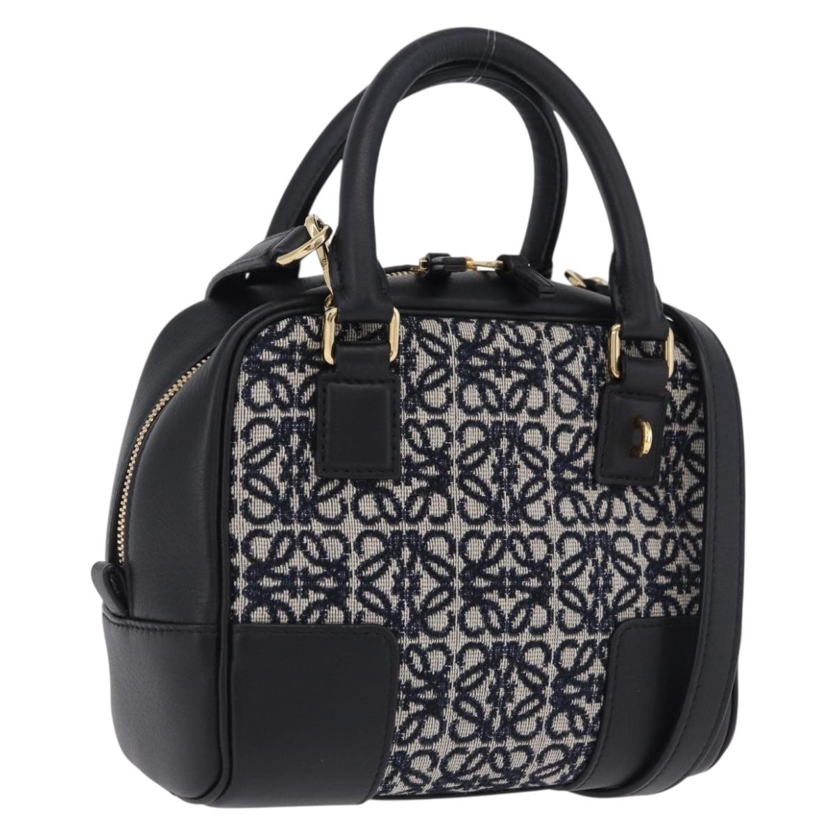 LOEWE Anagram Amazona 16 Hand Bag Canvas 2way Black Gold Tone Auth 199041SAM