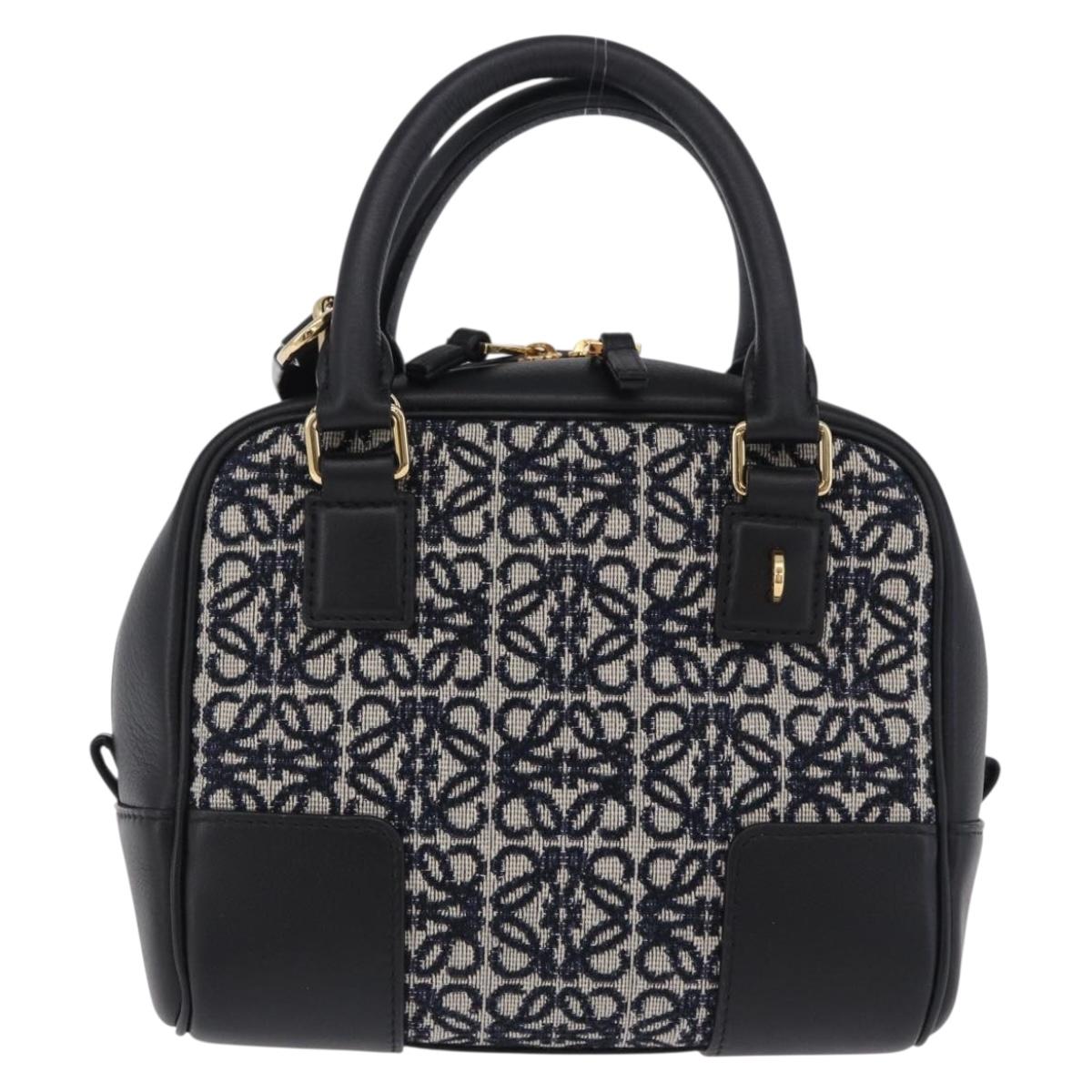 LOEWE Anagram Amazona 16 Hand Bag Canvas 2way Black Gold Tone Auth 199041SAM