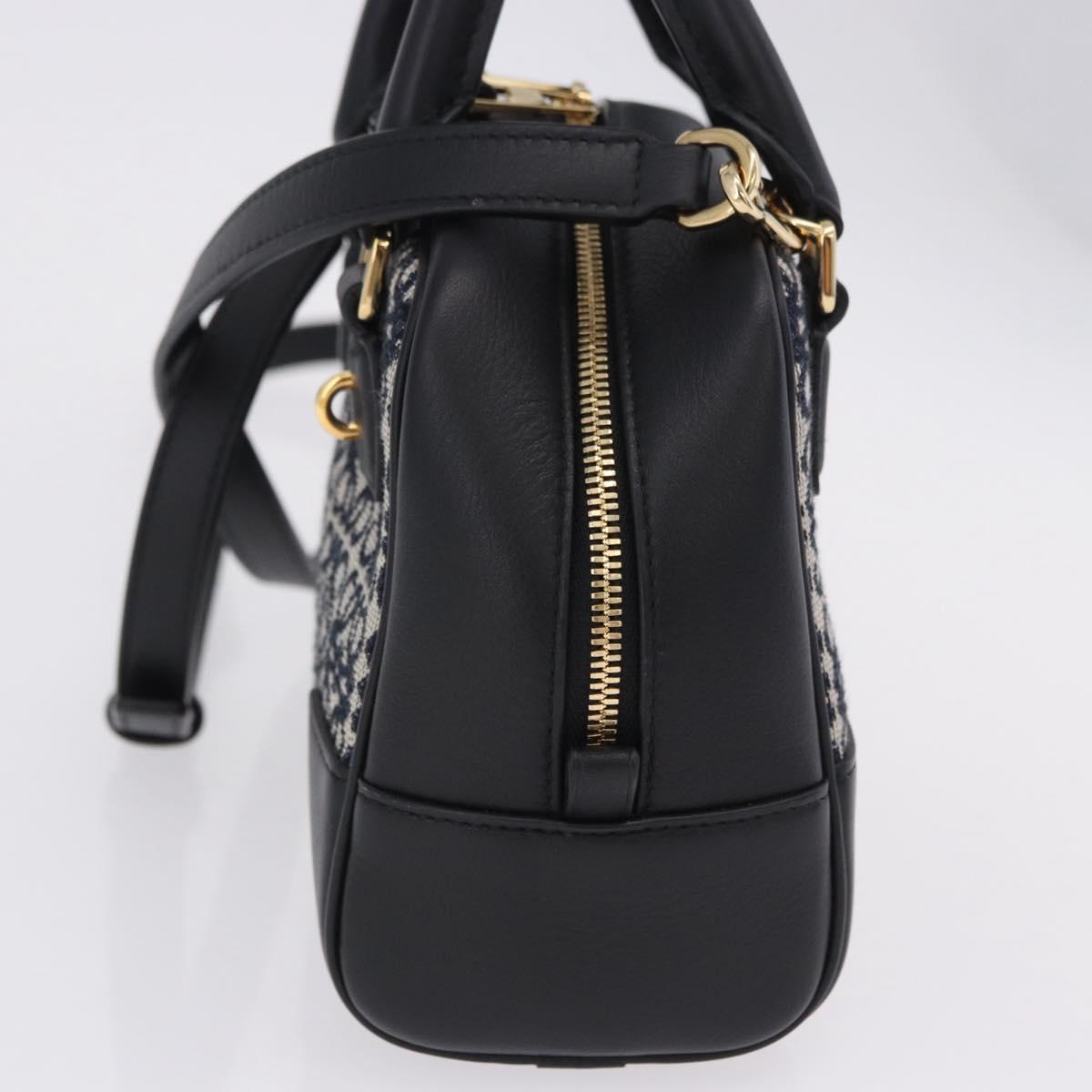 LOEWE Anagram Amazona 16 Hand Bag Canvas 2way Black Gold Tone Auth 199041SAM