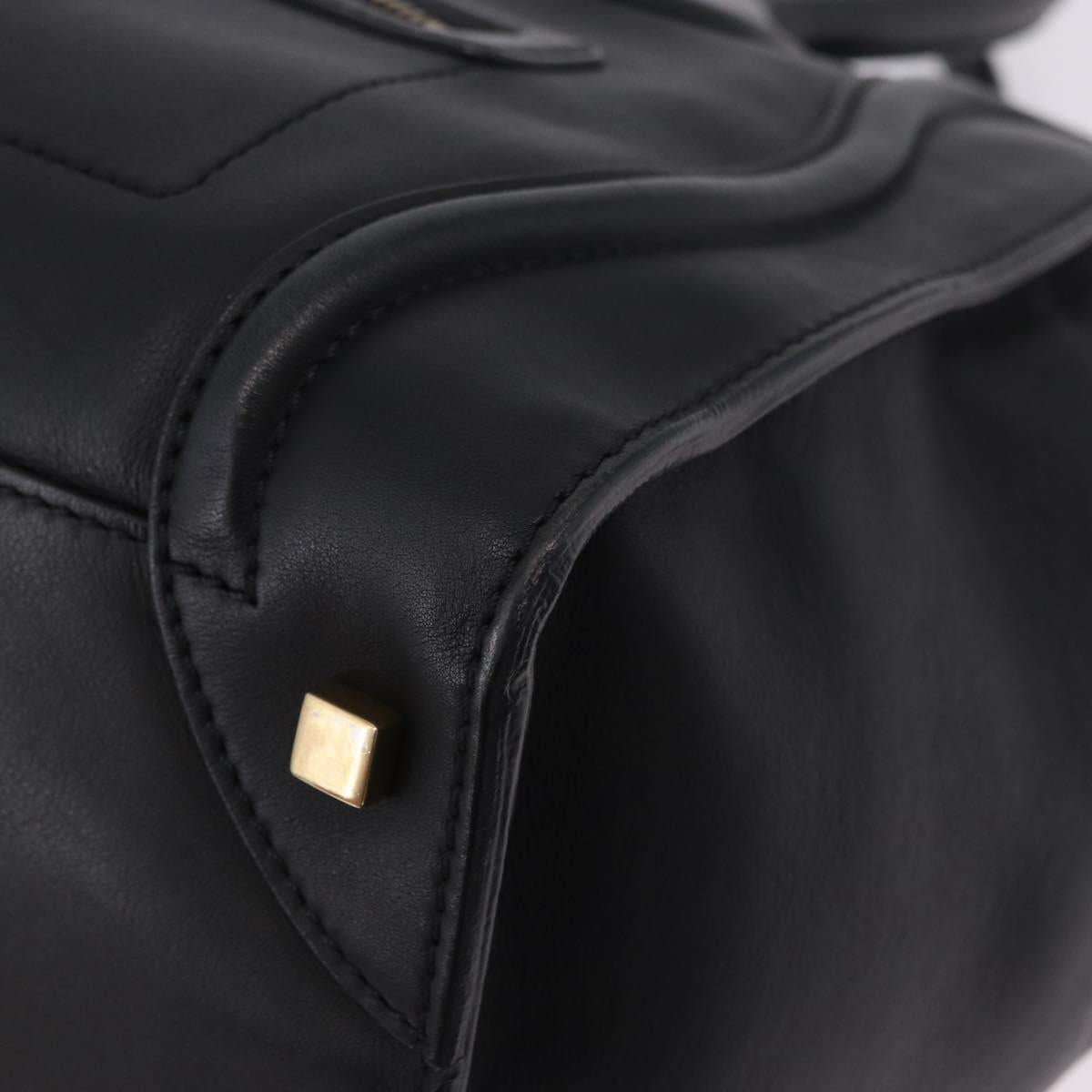 CELINE Luggage Mini Shopper Hand Bag Leather Black Gold Auth 199051A