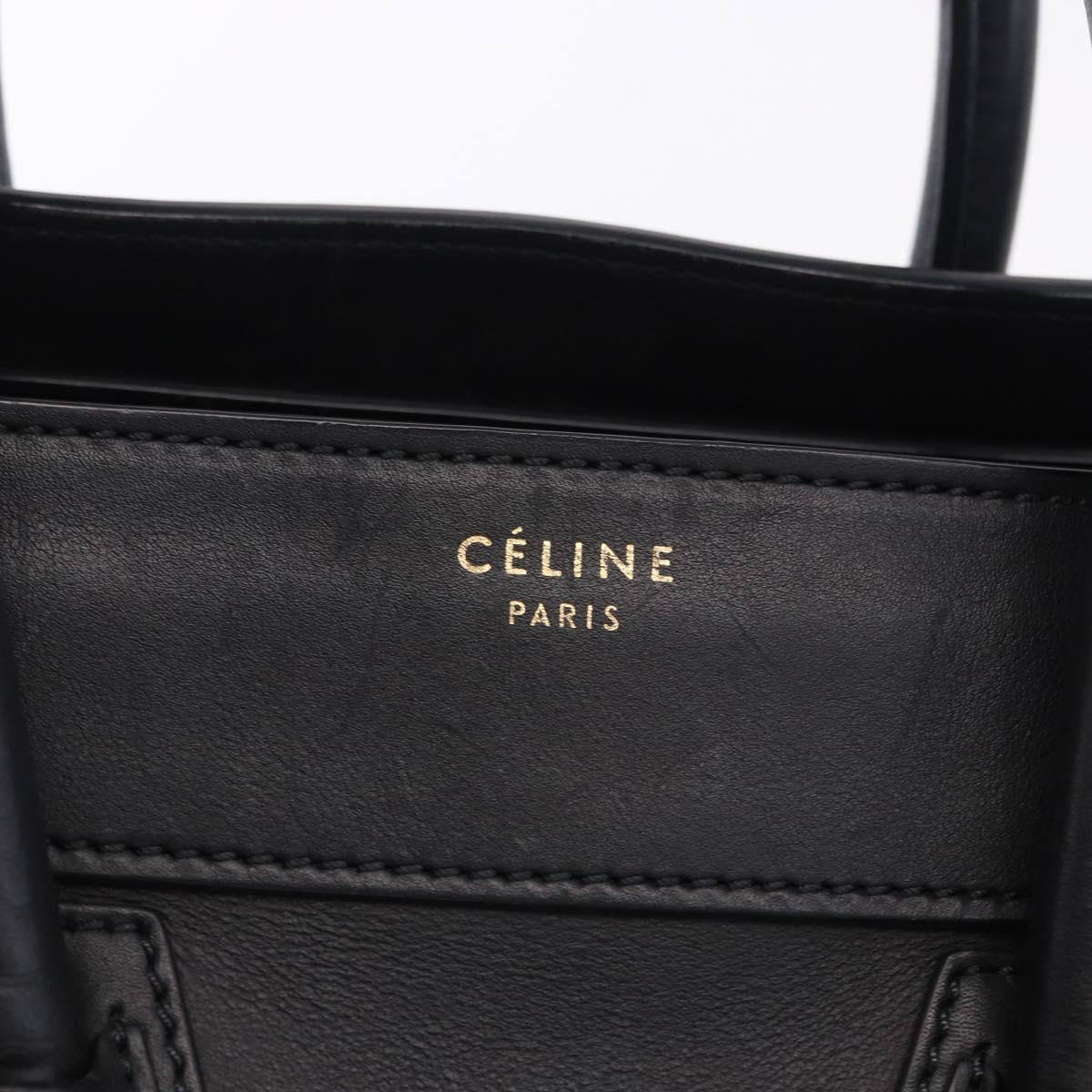CELINE Luggage Mini Shopper Hand Bag Leather Black Gold Auth 199051A