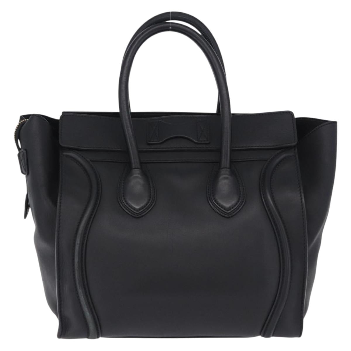 CELINE Luggage Mini Shopper Hand Bag Leather Black Gold Auth 199051A