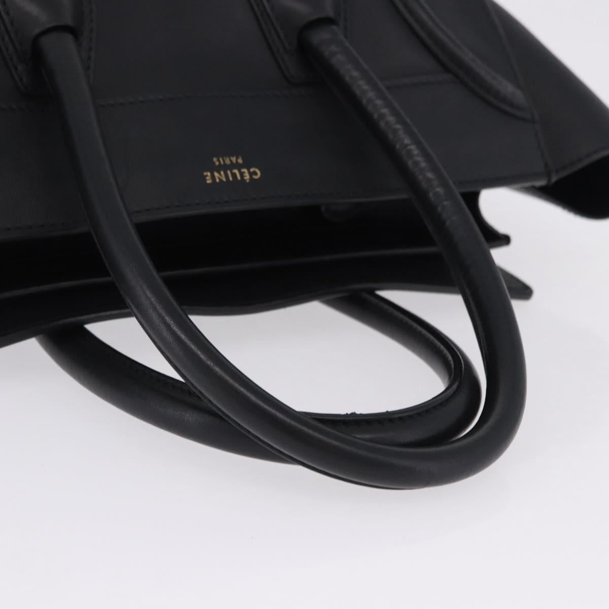 CELINE Luggage Mini Shopper Hand Bag Leather Black Gold Auth 199051A