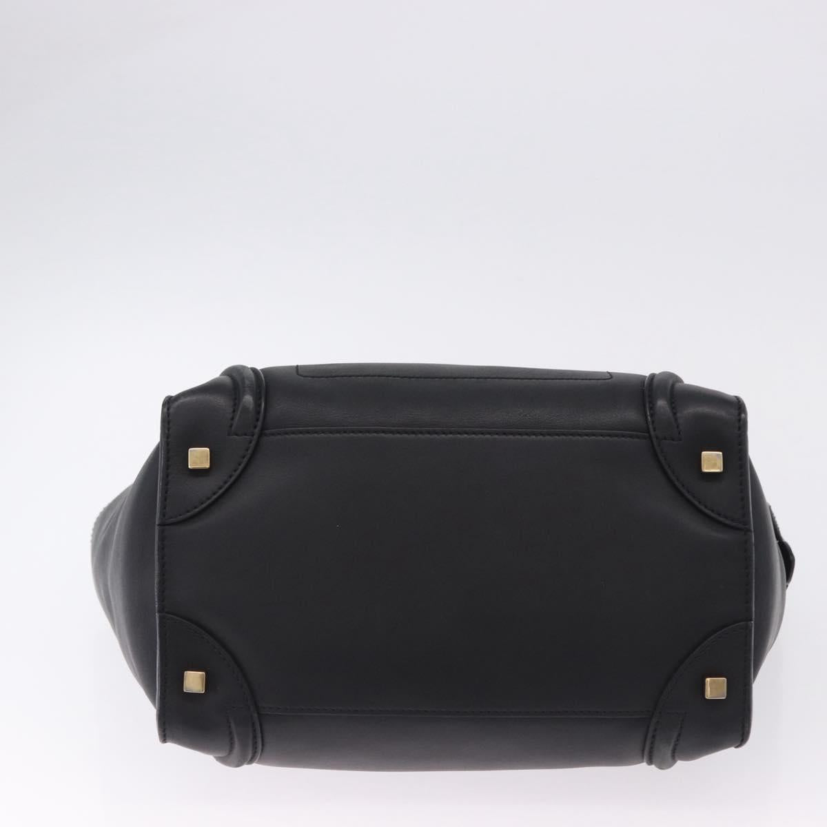 CELINE Luggage Mini Shopper Hand Bag Leather Black Gold Auth 199051A