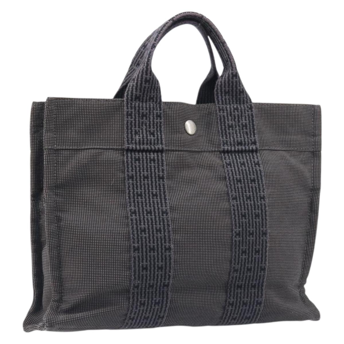 HERMES Her Line Tote PM Tote Bag Canvas Gray Silver Auth 199054A