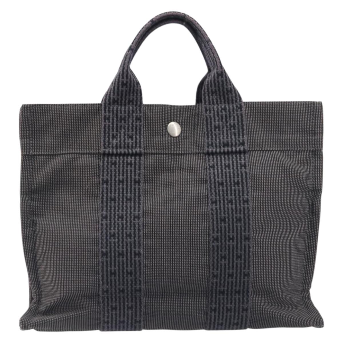 HERMES Her Line Tote PM Tote Bag Canvas Gray Silver Auth 199054A