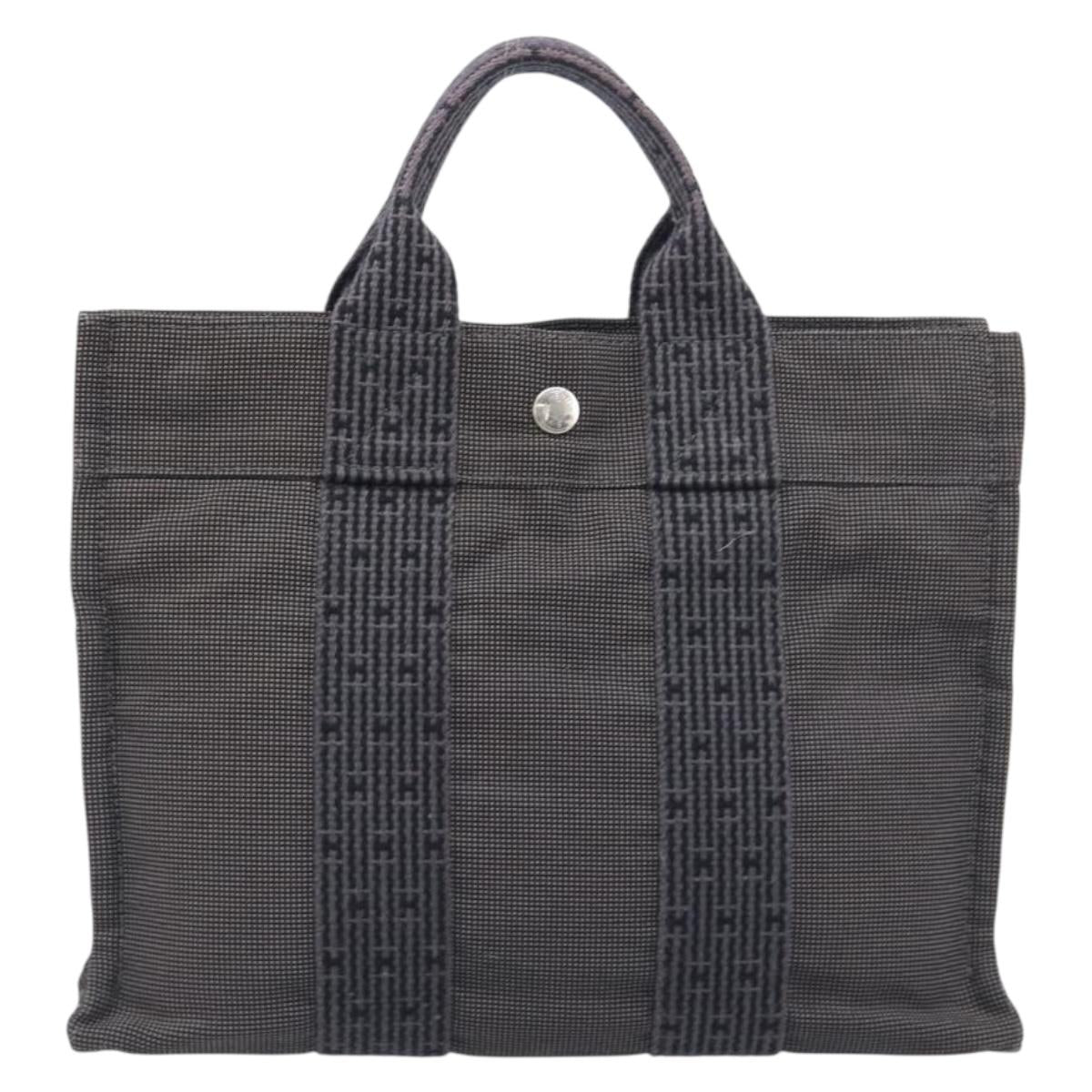 HERMES Her Line Tote PM Tote Bag Canvas Gray Silver Auth 199054A