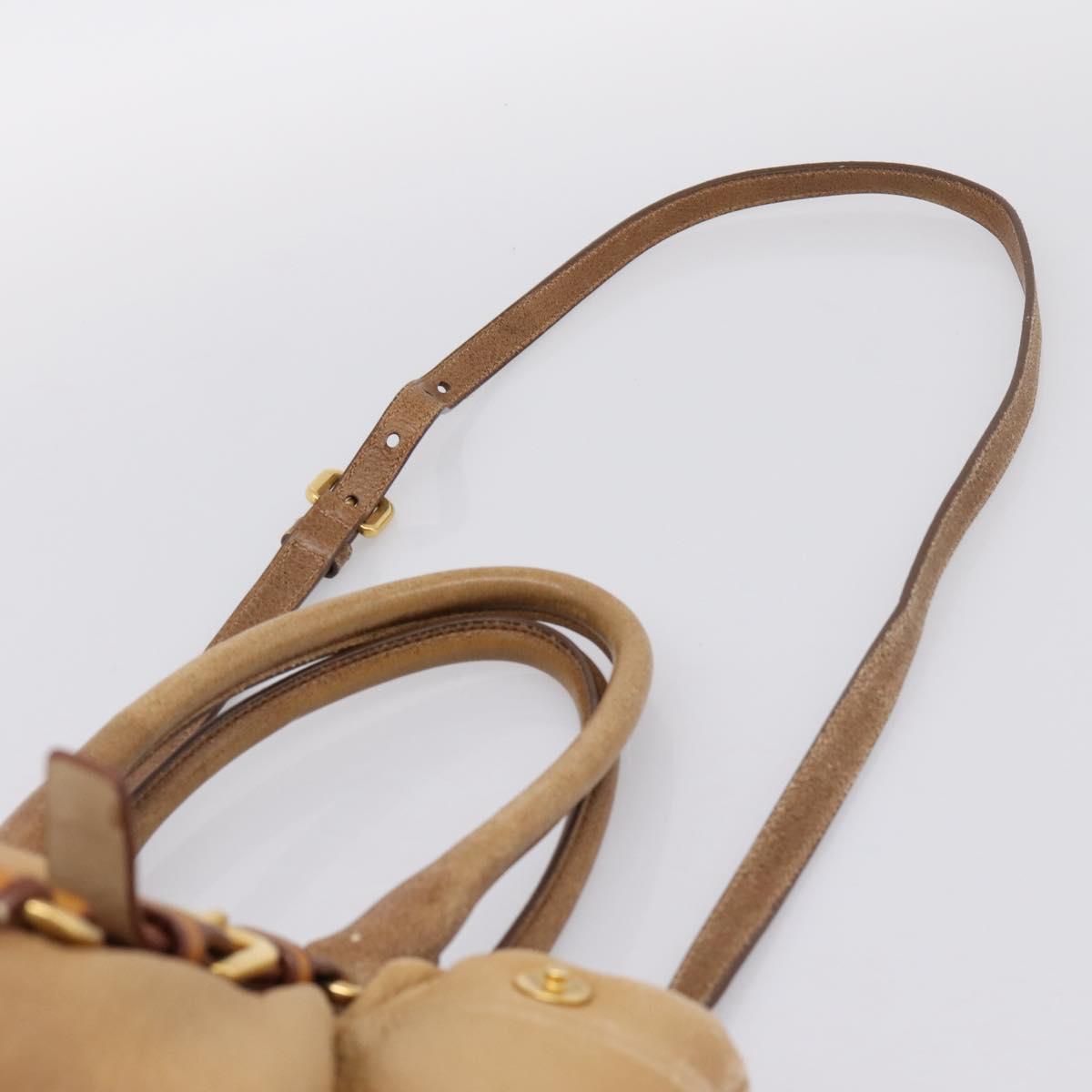 PRADA Hand Bag Leather 2way Beige Gold Auth 199056