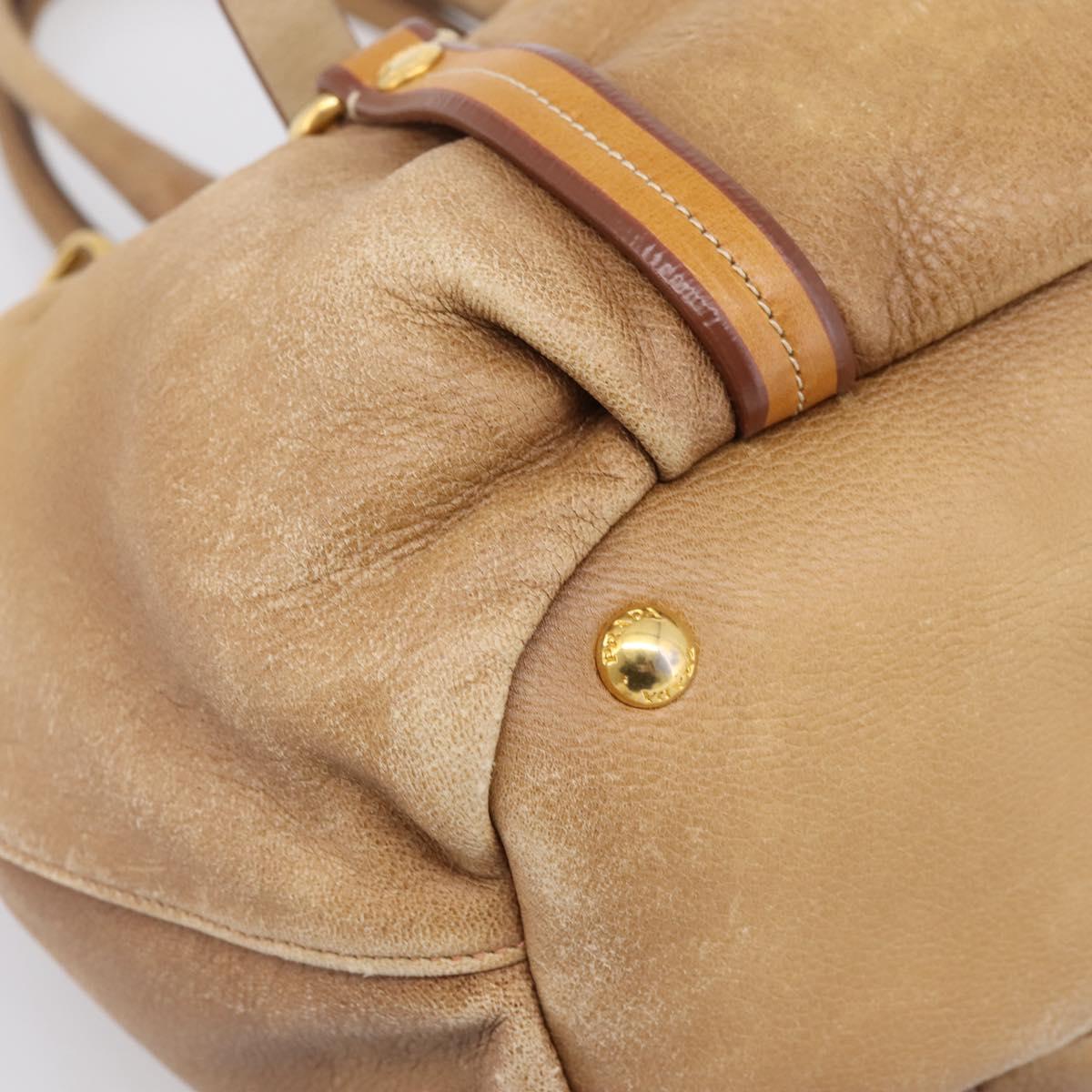PRADA Hand Bag Leather 2way Beige Gold Auth 199056
