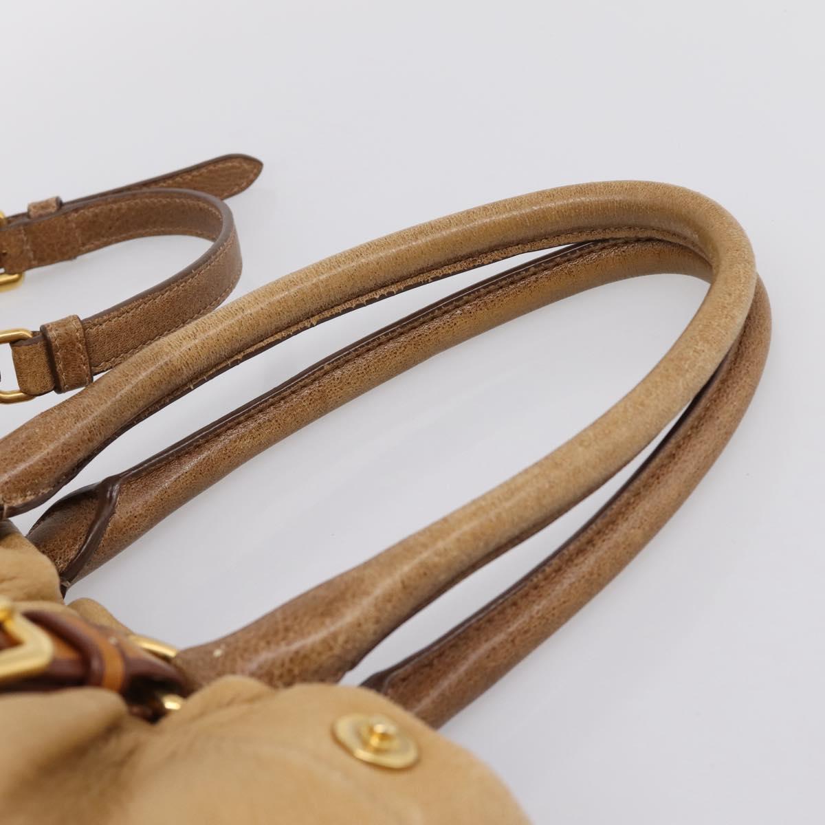PRADA Hand Bag Leather 2way Beige Gold Auth 199056