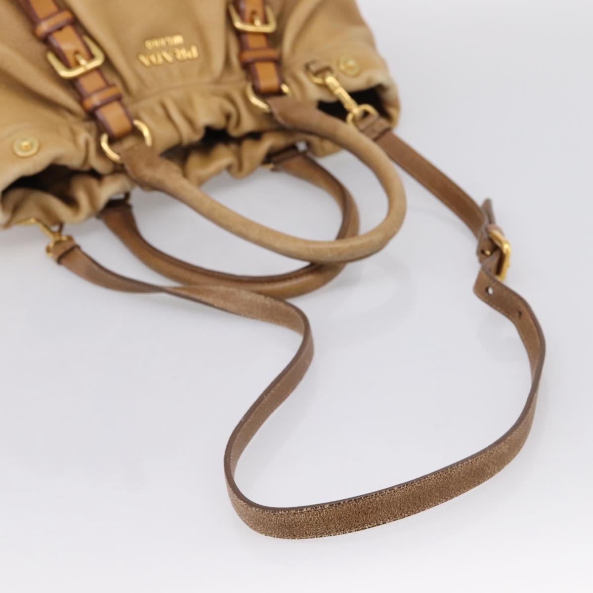 PRADA Hand Bag Leather 2way Beige Gold Auth 199056