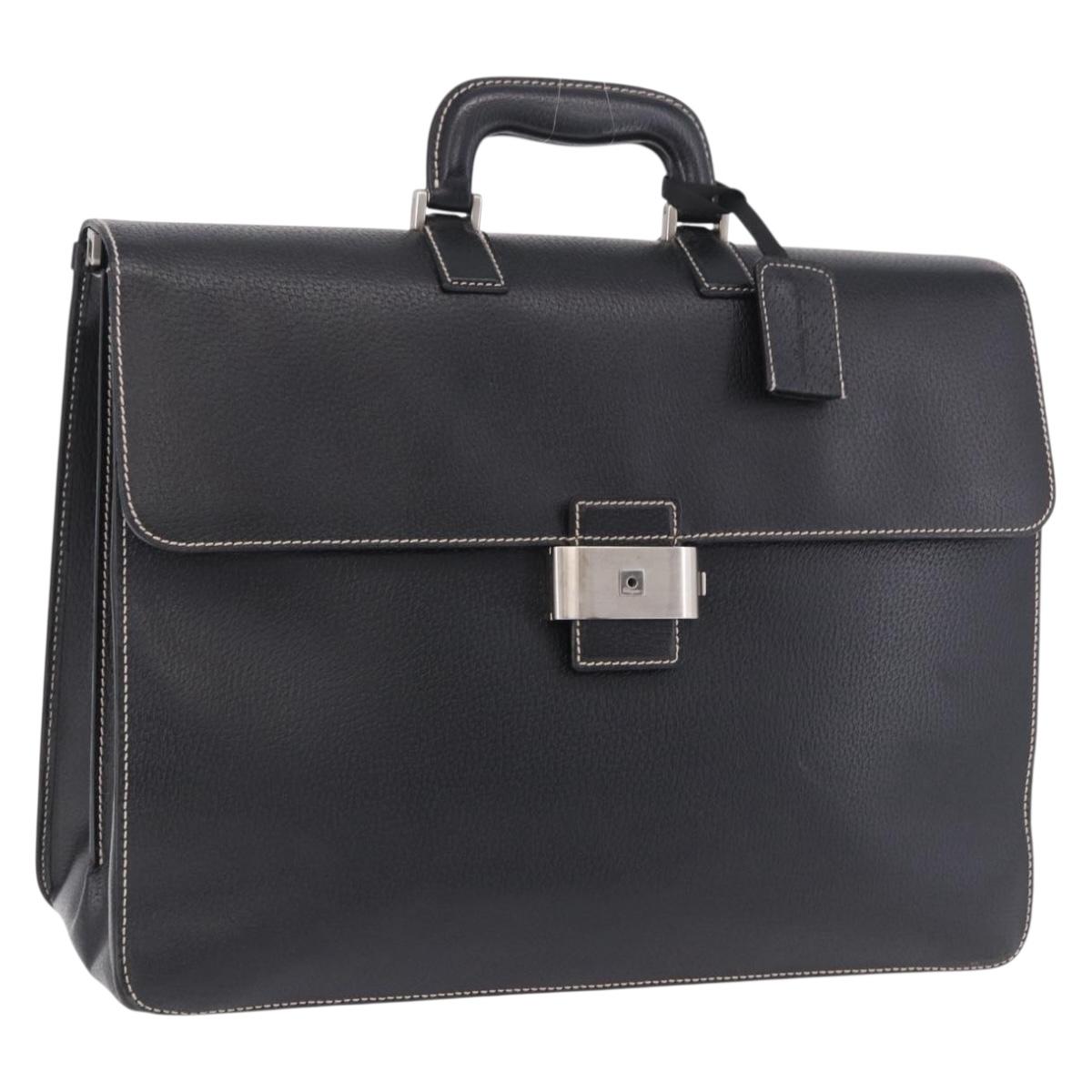 Salvatore Ferragamo Business Bag Leather Black Silver Auth 199057