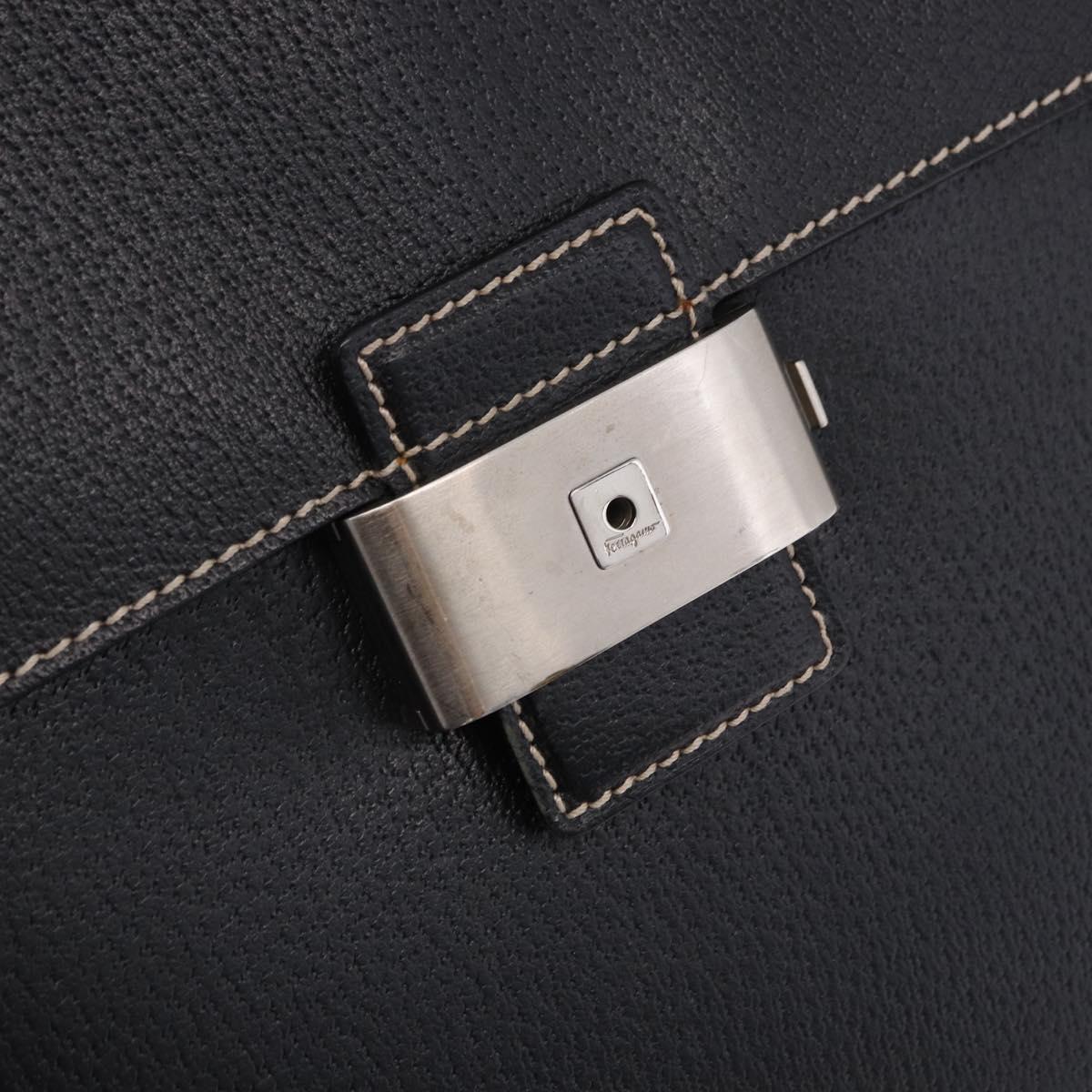 Salvatore Ferragamo Business Bag Leather Black Silver Auth 199057