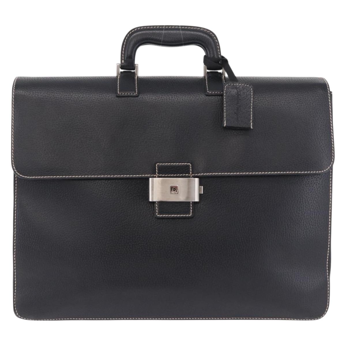 Salvatore Ferragamo Business Bag Leather Black Silver Auth 199057