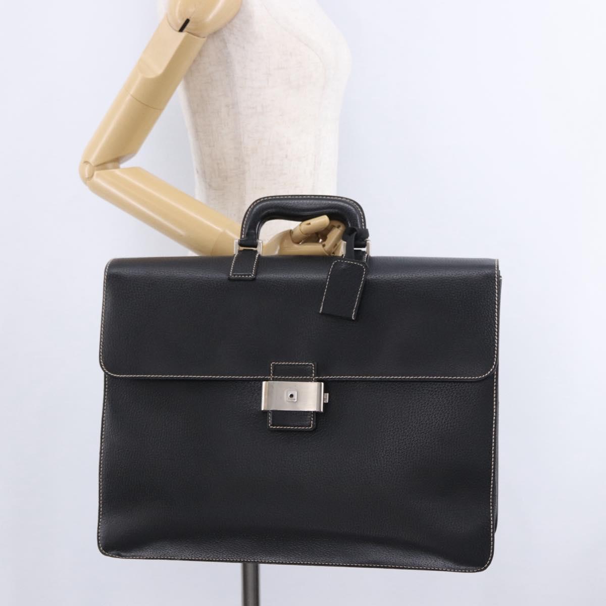 Salvatore Ferragamo Business Bag Leather Black Silver Auth 199057