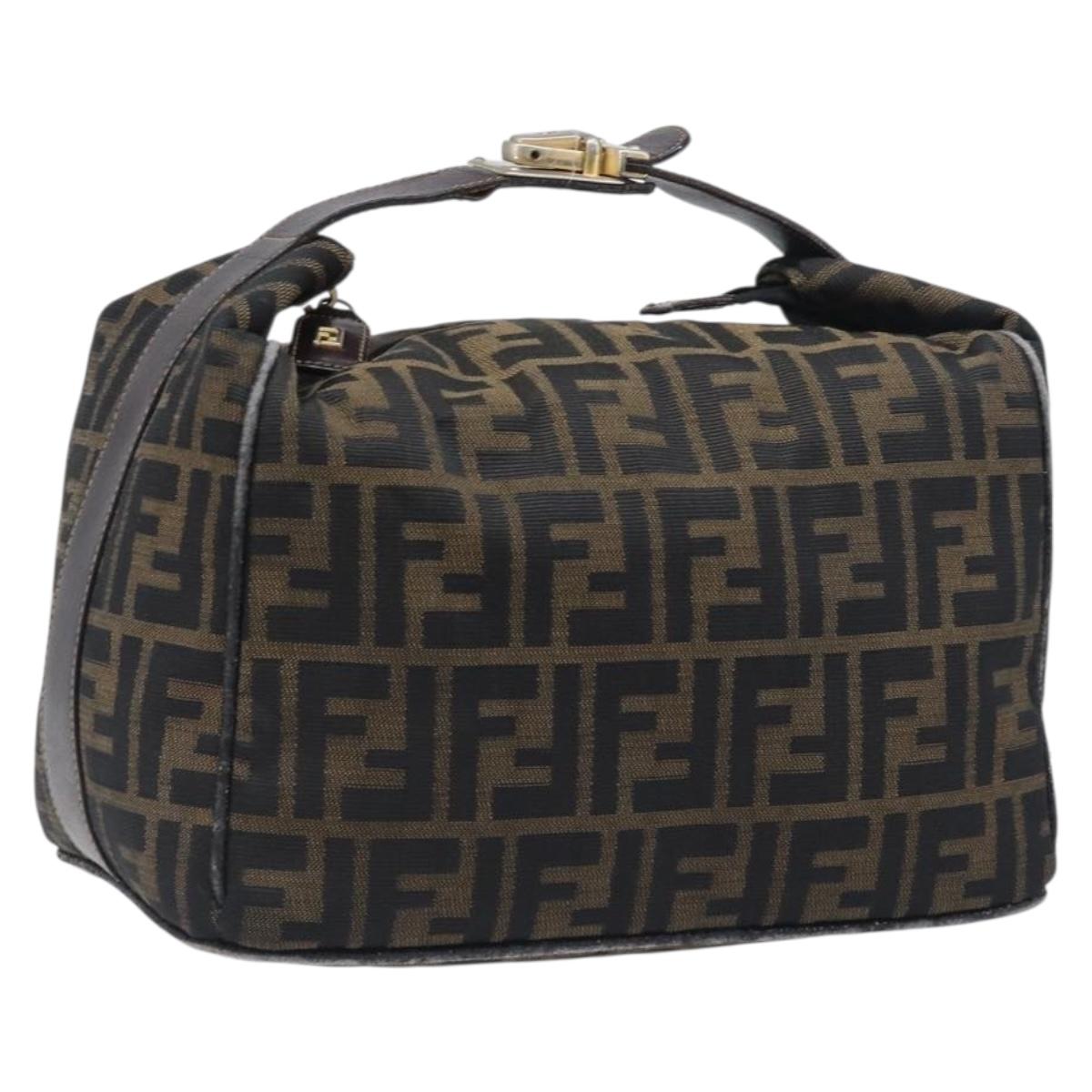 FENDI Zucca Canvas Vanity Hand Bag Brown Gold Tone Auth 199059